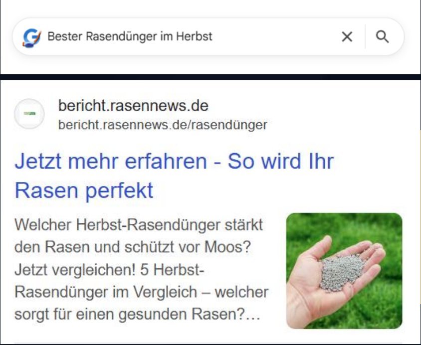 Beispiel einer Google-Suchanzeige im Demand-Gen-Advertorial-Funnel